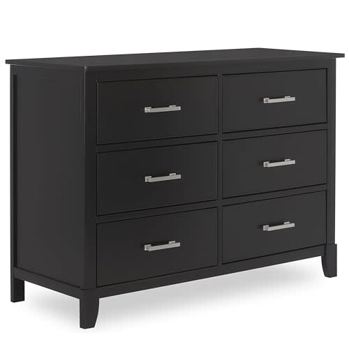 Dream On Me Cleo 6 Drawer Double Dresser for Nursery, Black | Solid New Zealand pinewood with a non-toxic water-based finish, roomy drawers on smooth Euro glides for the kids bedroom