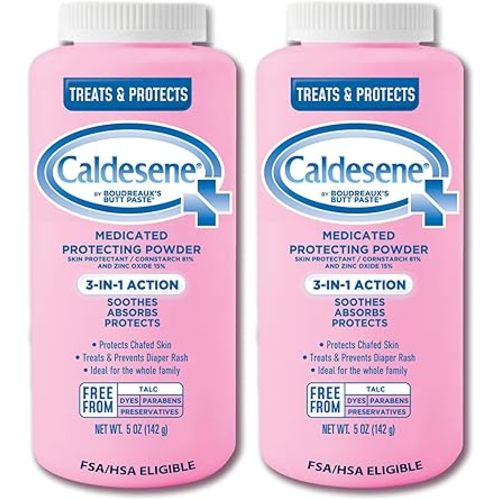 Caldesene Medicated Protecting Body Powder with Zinc Oxide and Cornstarch,Talc-Free Baby Powder Soothes & Protects,5 Oz.,(Pack of 2)