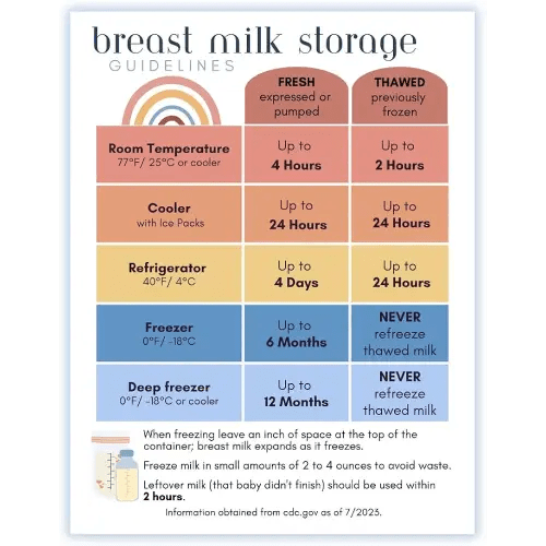 Breast Milk Storage Guidelines Magnet | Guide to Storing Breastmilk for Baby Refrigerator Magnet (Boho)