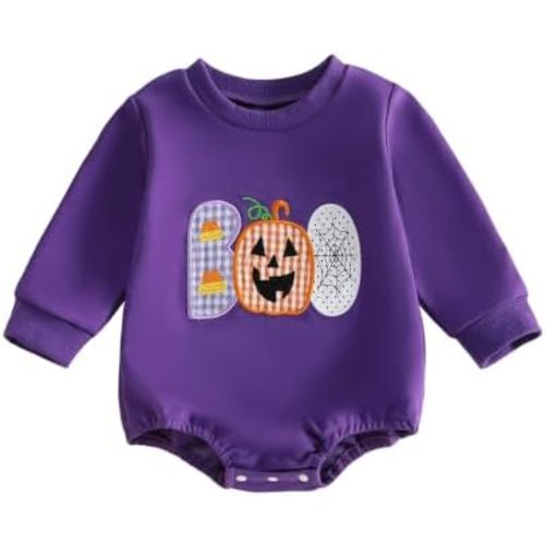 Baby Girl Boy Halloween Outfit Pumpkin Spider Web Long Sleeve Sweatshirt Oversized Bubble Romper Newborn Fall Clothes