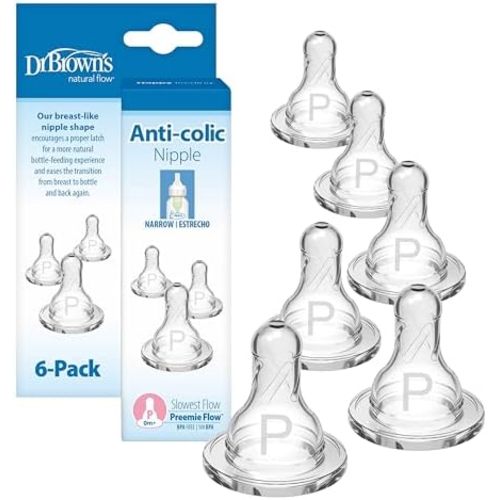 Dr. Brown’s Narrow Preemie Flow Nipple, 0m+, 6-Pack