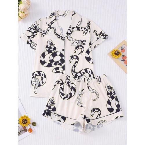 Women's Snake Print Shortsleeve Shirt & Elastic Waist Shorts - TikTok Shop