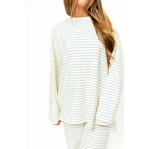 Naomi Striped Oversized Fleece Long Sleeve Top in Ivory - Bump Friendly
