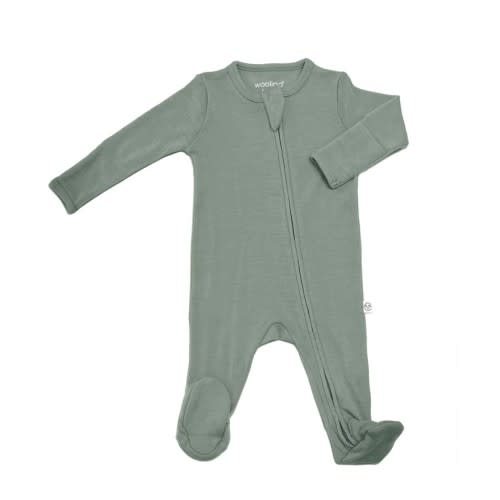 Footie Pajamas, Merino Wool, Sage