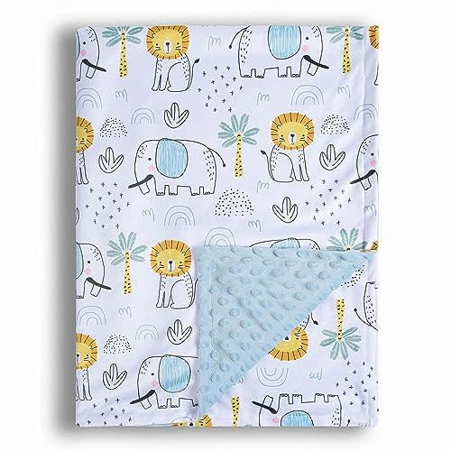 Baby Blanket for Boys Girls Soft Minky with Double Layer Dotted Backing, Cartoon Printed 30 x 40 Inch Receiving Blanket (Elephant)