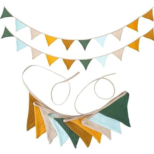 17 ft Pennant Banner Flags, Toddler Boy and Girl Room Decor Pennant, Nursery Garland Triangle Bunting Flag Baby Banner for Nursery Decor Baby Birthday Boho Wedding Shower Party (Yellow Brown, 2PCS)