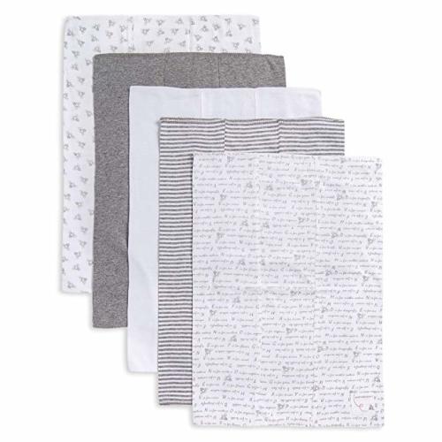 Burt's Bees Baby - Burp Cloths, 5-Pack Extra Absorbent 100% Organic Cotton Burp Cloths, Heather Grey Pattern - Pack of 5 - Heather Grey Prints