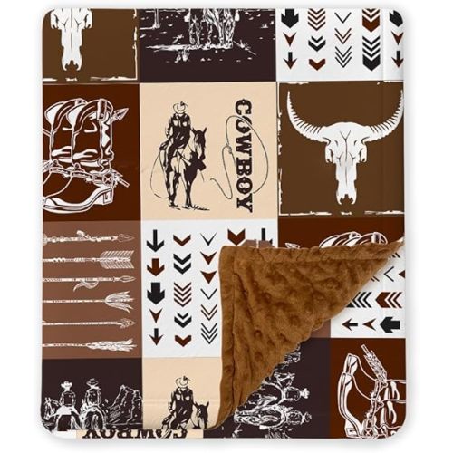 Western Baby Blanket, Cowboy Minky Blankets for Boys Girls, Double Layers