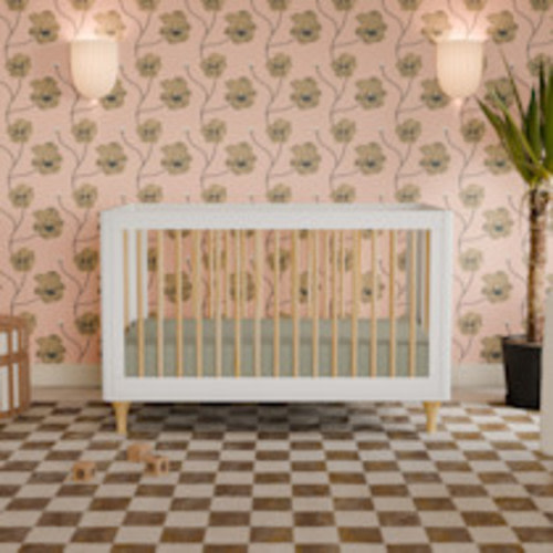 babyletto Lolly 3-in-1 Convertible Crib with Toddler Bed Conversion Kit - White/Natural