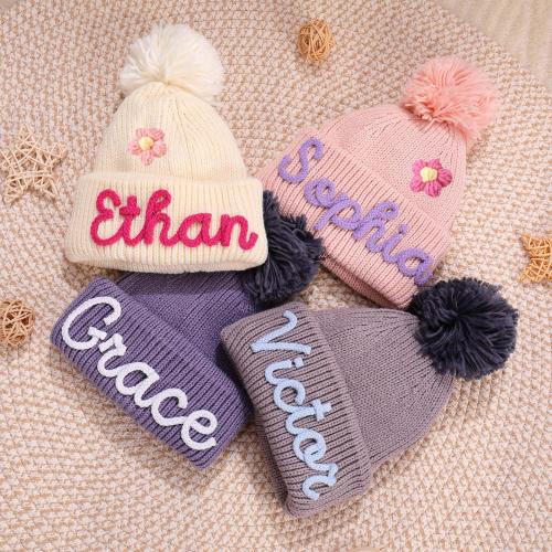 Personalized Name Kid's Winter Hat, Baby Handmade Beanie Hat, Toddler Baby Name Beanie, Newborn Hat with Name, Baby Shower Infant Kid Hats