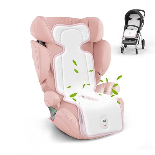 Baby Stroller Cooling Pad, Up to 10H Cooling, 10000 mAh Rechargeable Car Seat Liner with 2 Built-in Blower, 3 Speed, Summer Essentials for Baby Girl Boy, Cooling Cushion for Toddler Outdoors, Pink