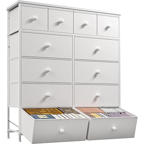 Dresser for Bedroom Drawer Organizer Storage Drawers, Fabric Dressers & Chests of Drawers, Sturdy Metal Frame, Wood Top, Entryway, Bedroom Furniture (White)