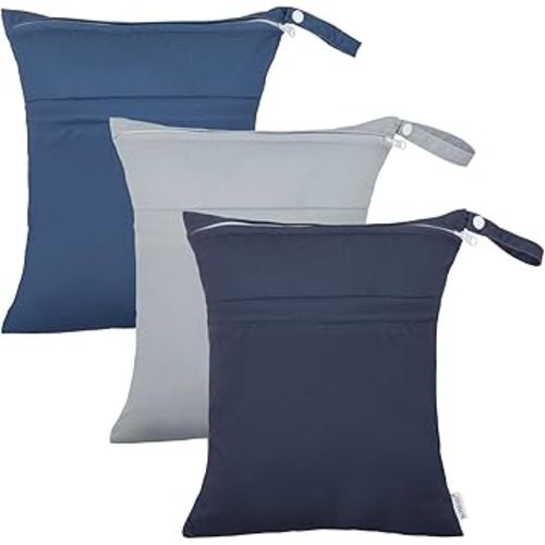 ALVABABY 3pcs Cloth Diaper Wet Dry Bags Waterproof Reusable with Two Zippered Pockets Travel Beach Pool Daycare Soiled Baby Items Yoga Gym Bag for Swimsuits or Wet Clothes 3L-ZM13