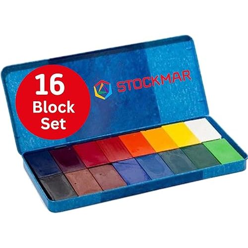 STOCKMAR Wax Block Crayons, 16 Assorted Colors in Tin Case – Beeswax-Based Art Crayons with Lightfast Pigments, Durable Blocks for Artistic Techniques, Drawing, Coloring, Layering - Artist Supplies