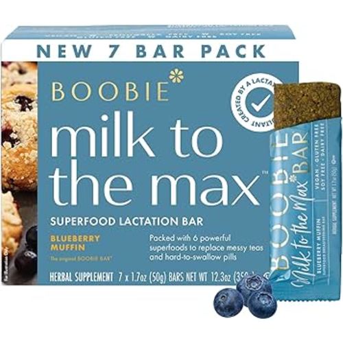 Boobie Bar Superfood Blueberry Muffin Lactation Bar for Breastfeeding Moms to Increase Milk Supply | #1 Selling Lactation Snack Bars | Vegan, Fenugreek-Free, Gluten-Free, Dairy-Free (7 Bars)