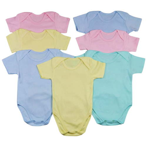 ToBeInStyle Babys' 4 Pack Ultra-Soft Cotton Short Sleeve Bodysuit Romper - Pastel - 0-3 Months Old