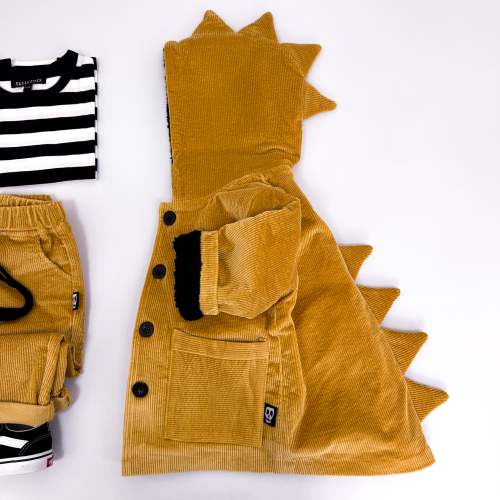 Kids Cord Coat with Dinosaur Dino Hood - Mustard – Skeletots