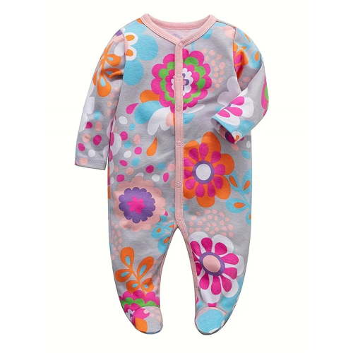 WIBACKER Newborn Baby Footed Pajamas 100% Cotton Infant Baby Snap Sleepers for Sleep and Play Footies 0-12 Months - Flowers