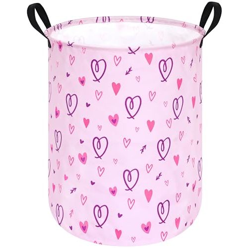 Collapsible Kids Laundry Basket Clothes Hamper, Foldable Storage Organizer Bin, Toy Clothes Storage with Handles for Boys Girls Bedroom, Room Decor Love