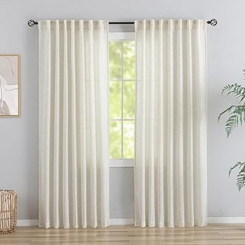 DONREN Natural Back Tab Curtains 78 Inches Long 2 Panels for Guest Room -Elegant Modern Country Semi Sheer Privacy Drapes Hooks Belt Light Filtering Playroom Curtains W52 x L78