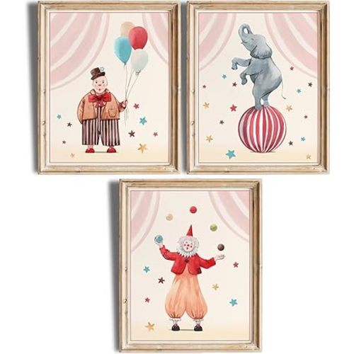 DREAM BIG PRINTABLES Circus Nursery Wall Art Prints (Set of 3) - Unframed - 11x14 | Delightful and Colorful Unframed Wall Art for Kids