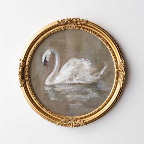 Swan Art Print Vintage Swan Oil Painting Antique Swan Wall Art Neutral Décor Vintage Bird Neutral Nursery Wall Art Print Round Bird Art