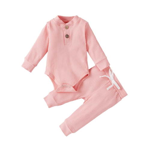LMTODLFG Baby Girl Clothes Baby Girl Boy Fall Clothes 3 6 12 18 24 Months Outfits Long Sleeve Knitted Cotton Romper Pants Winter Sets Short Set Pink 12-18 Months