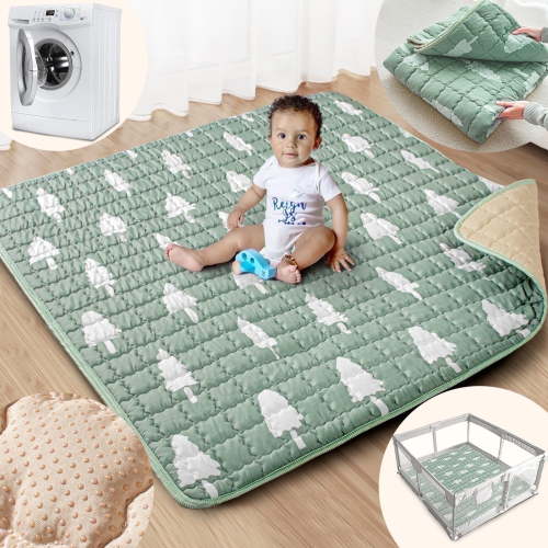 Beavtaens Baby Play Mat for Floor, Fits 50x50 Playpen, Super Soft, Non-Slip, for Ages 0-4 (Trees)
