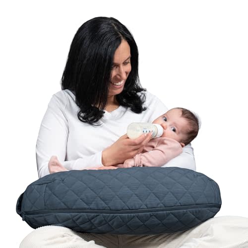 Boppy Nursing Pillow Luxe-Ergonomic Bottle & Breastfeeding Pillow with High Lift & Firm Support-Water-Resistant with Washable Premium Fabric Cover-Baby Safety Alliance Verified-Quilted Slate Blue