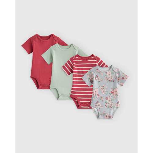 100% Organic Cotton Short Sleeve Bodysuit 4-Pack - Baby Girl in Butterfly Floral