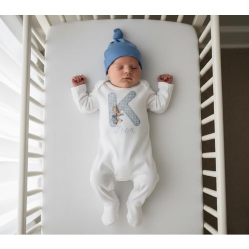 Personalized Easter Baby Romper: Bunny Embroidery, Gingham Applique