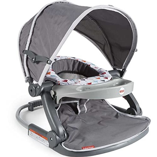 Fisher-Price Travel Baby Chair On-The-Go Sit-Me-Up Floor Seat with Snack Tray and Canopy for Outdoor Use, Arrows Away