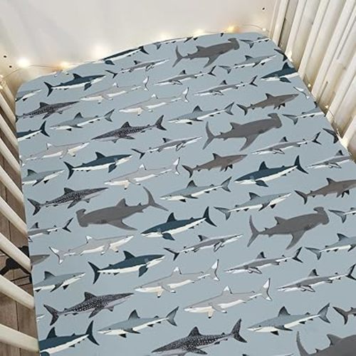 Sharks Boho Neutral Baby Crib Sheets for Boy Girl 52"x28" Sea Shark Species Soft Snug Fitted Crib Mattress Cover Marine Ocean Shark Lover Gifts Baby Sheet for Standard Crib and Toddler Bed Mattress