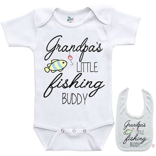 Grandpa's Fishing Buddy -Cute Shirt Newborn Baby Bodysuit Outfit Onesie & Bib set