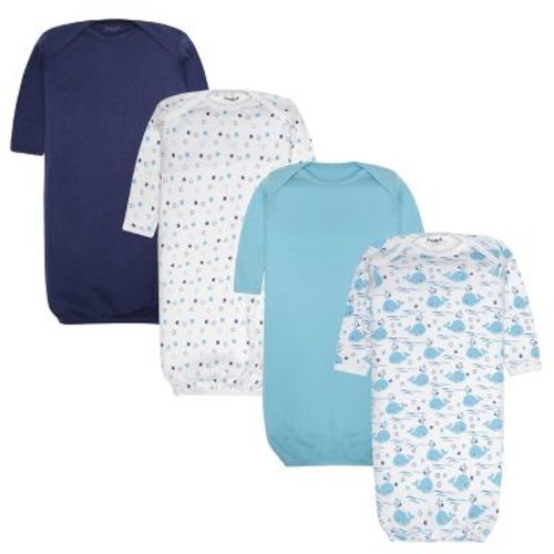 EVERYDAY KIDS 4 Pack of Soft Cotton Newborn Baby Long Sleeve Sleeper Gowns; Newborn Sleeper Sacks, Whales/Stars, 0-6 Months