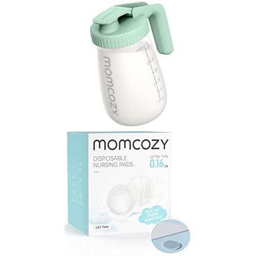 Momcozy Breast Milk Pitcher, Resistant to Heat and Cold Abrupt Temp Swings & Momcozy Ultra-Thin Disposable Nursing Pads, Super Absorbent and Breathable