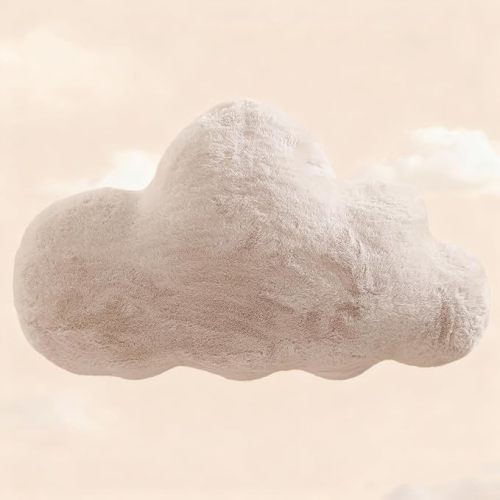YRXRUS Cloud Pillows, Beige Cloud Shaped Pillow, Decorative Throw Pillow Gifts, Cute Plush Room Decor, Fluffy Faux Rabbit Fur 9.5"x16" Pillows for Living Bedroom Kids Room