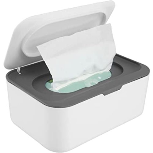 Wipes Dispenser, Baby Wipe Holder with Lids Refillable Wipes Container with Sealing Design Non-Slip Wipe Container Dustproof Tissues Wipes Case Keeps Wipes Fresh for Bathroom Nursery Baby (grey)