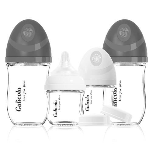Natural Glass Baby Bottles Set 4 Pack, Newborn Boy Breastfeeding Bottles with Slow Flow Nipples, 0 Months+, 3 oz & 5 oz - Black/White