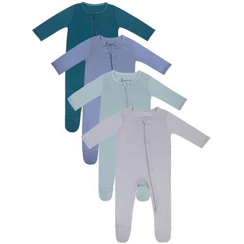 Jimonda Baby Boy Footies Pajamas, Bamboo Rayon Romper Long Sleeve Sleepers | Unixe Baby 2-Way Zipper Pajama,Non-Slip Footed pjs for 0-24 Month,4Packs,Ultra-Soft Stretchy Fabric,Skin-Friendly,All-Season