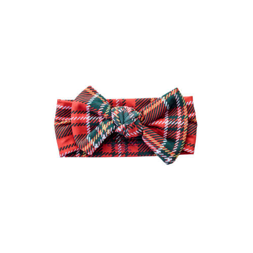 Christmas Knit Large Bow Headwrap in Plaid Tidings | Caden Lane