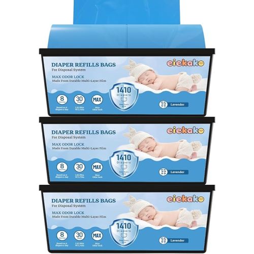 Diaper Refill Bag 7-Layer Odor Control Extra Thick for Genie Easy Roll & Platinum Pail, 3-Pack (90 Bags), Holds Up to 4200 Newborn Diapers