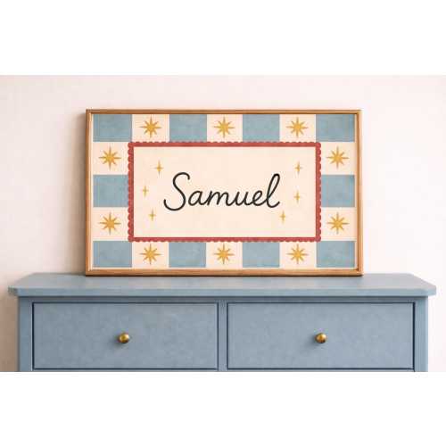 Custom Boys Room Decor, Baby Name Wall Art, Customized Boys Nursery, Whimsical Boys Nursery, Blue, Colorful, Wall Art, Checkered, Toddler