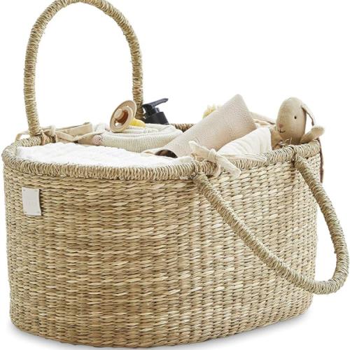 BEBE BASK Premium Baby Diaper Caddy Organizer - Artisan-Made Seagrass Basket With Cotton Divider - Award-Winning & Luxury Diaper Caddy Basket (ROSA)