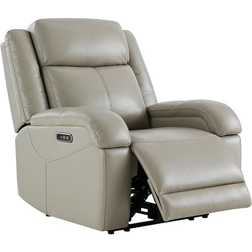 Watson & Whitely Genuine Leather Power Recliner Chairs for Adults, Wall Hugger RV Recliner with Power Headrest & Charging Ports, Electric Recliner Sofa Chair for Living Room, Grey