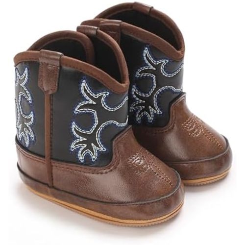 Karwuiio Toddler Baby Boys Girls Western Cowboy Boots First Walker Crib Shoes Soft Sole Non-Slip Moccasins Bootie