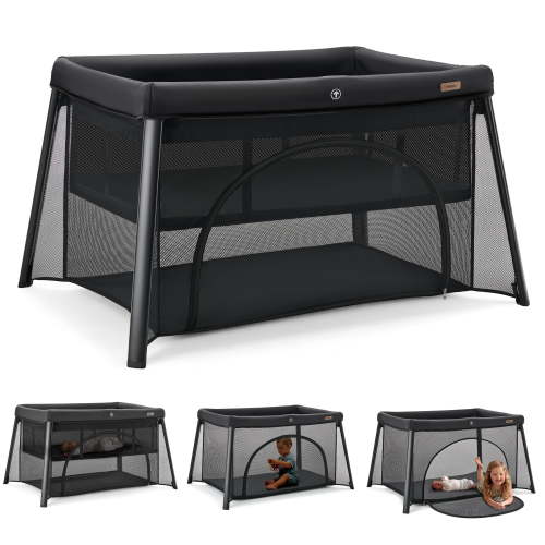 HARPPA Portable Travel Crib with Mattress, Foldable Playard for Baby and Toddler, 11lbs, Black