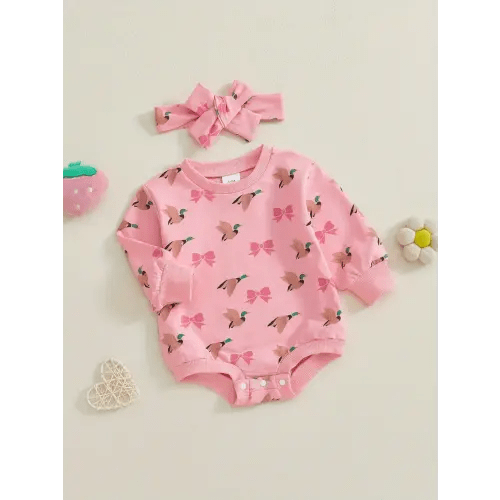 baby girls' bohemian duck bow print romper jumpsuit soft - Temu