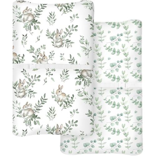 Changing Pad Cover for Baby Boys Girls 2 Pack, Fits Standard 32”×16” Changing Table Pads, Silky Breathable Stretch Knit, Machine Washable (Bunny Meadow)