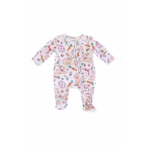 Hoppy Spring Ruffle Zipper Footie | Pink | 3-6 M